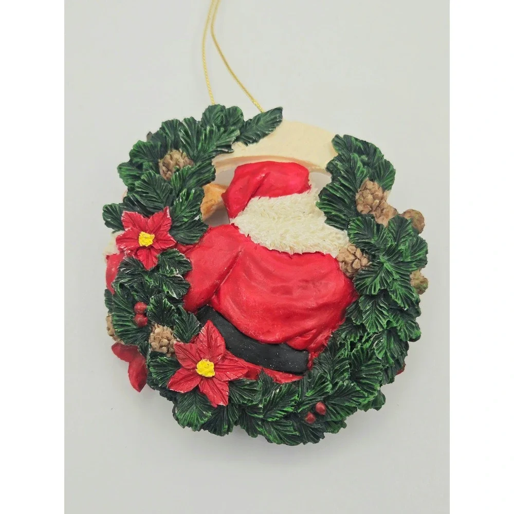 Set of 3 Black Santa Claus Resin Ornaments Wreath Candy Cane Gift Basket